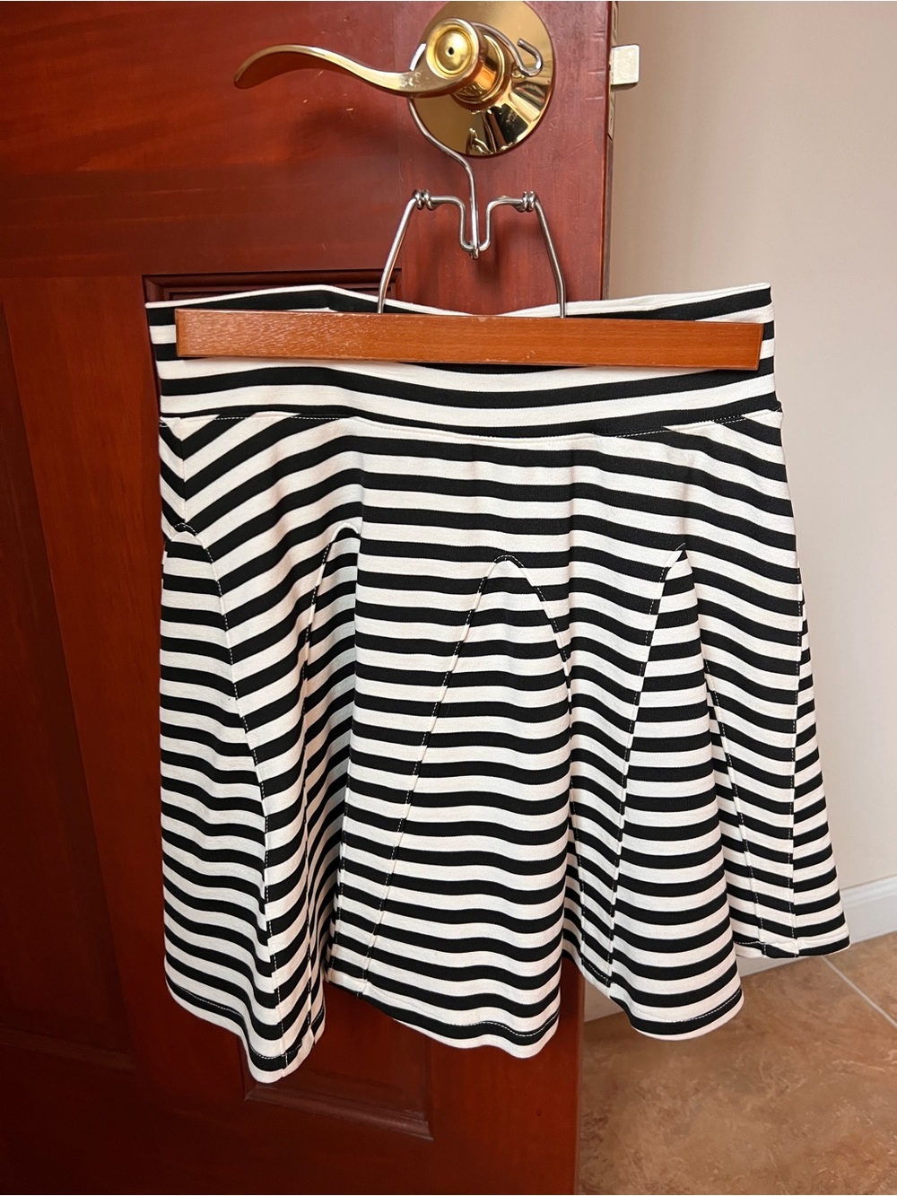 Olivaceous Black and White Striped Circle Skirt